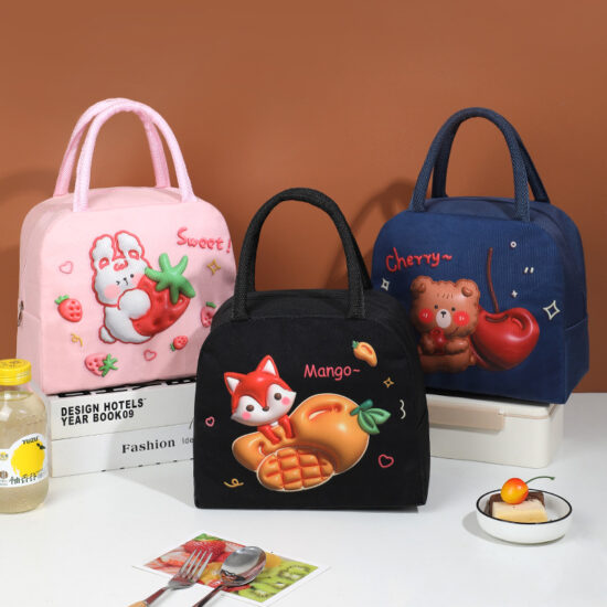 Kids insulated cooler lunch bag with handle and zipper