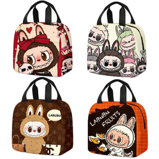 Insulated kids school lunch bag with handle and zipper