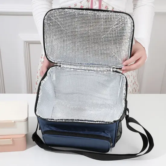 Insulated oxford bento lunch bag for adults with zipper closure
